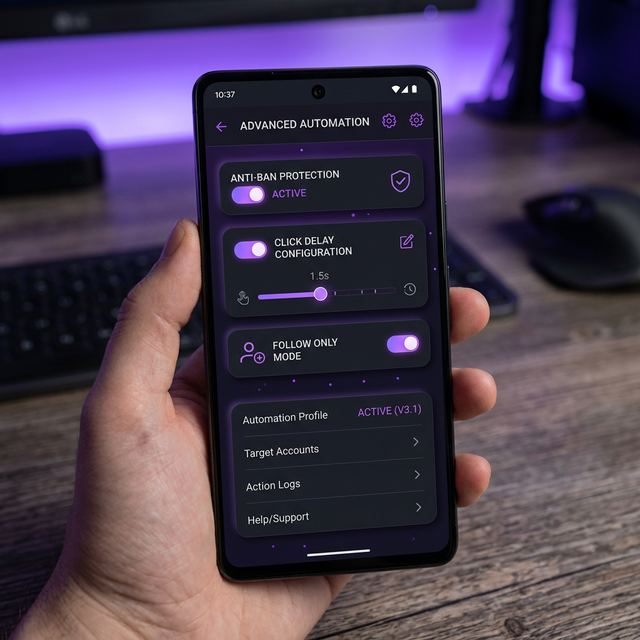 top follow apk advanced anti-ban delay settings screen