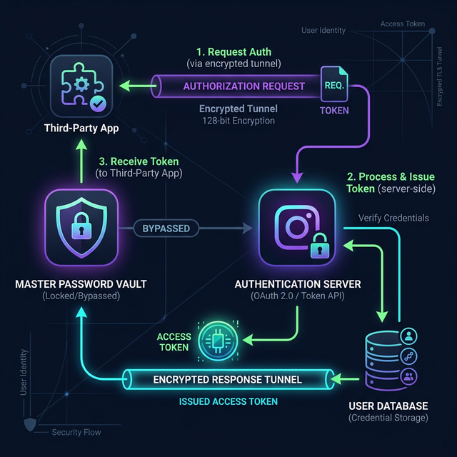 technical diagram explaining token based auth vs password theft